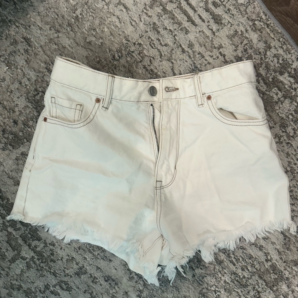 PacSun White Jean Shorts with Raw Hem and Frayed Edges